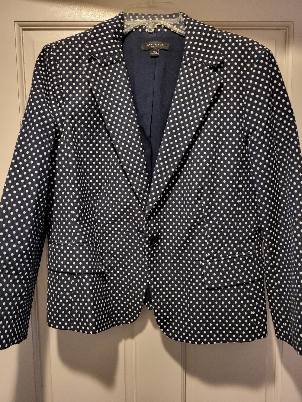 Ann Taylor Navy and White Polka Dot Blazer